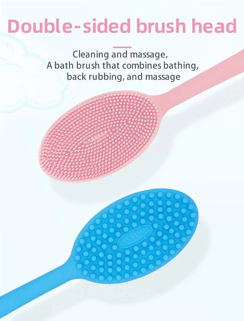 Back Scrubber for Shower Soft Silicone Bath Body Brush with Long Handle, BPA-Free, Hypoallergenic