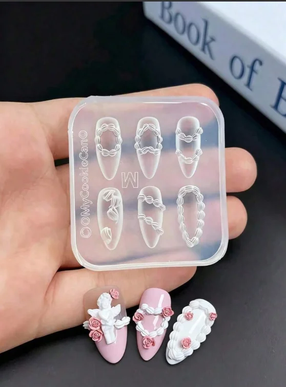 

3D Silicone Nail Art Molds, Braid Frame Bow Rose Relief Nail Charms Molds, DIY Manicure Decoration Tools