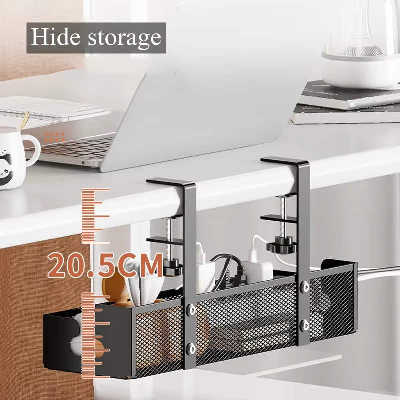 No-Drill Extendable Under Desk Cable Management Tray - Metal Clamp Design, Retractable Power Strip Holder, Cord Organizer