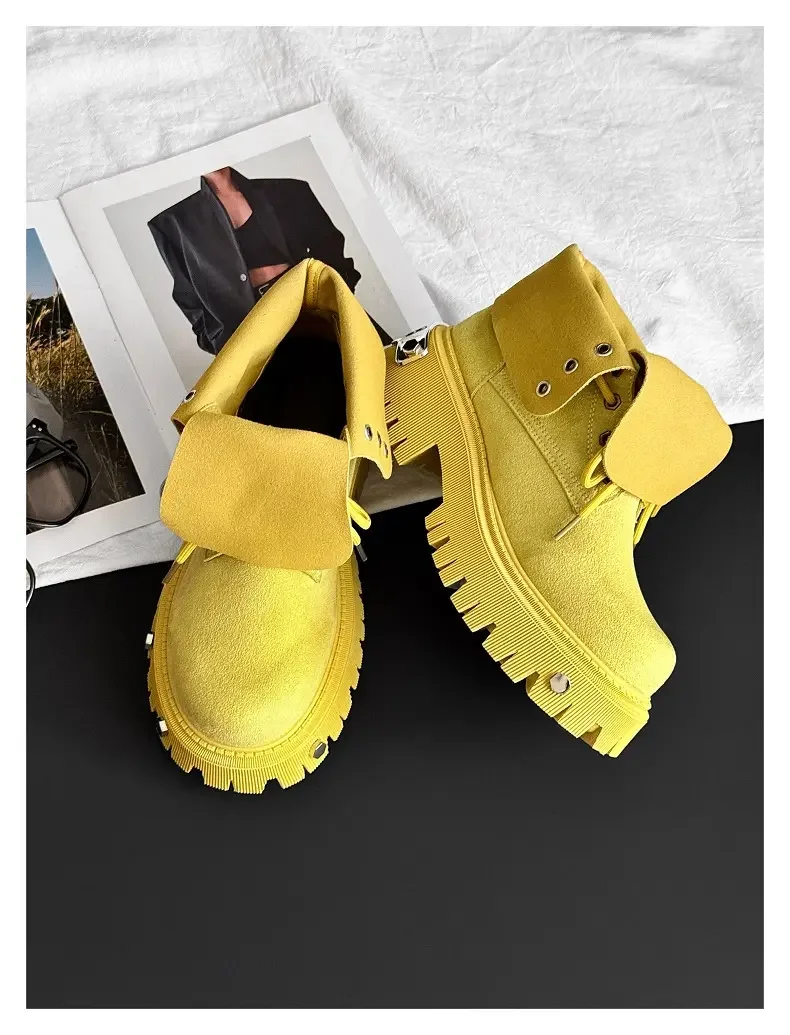 High Top Motorcycle Boots Plus Size 45 Mens Designer Outdoor Work Boots Fashion Casual Leather Height Increased Platform Boots