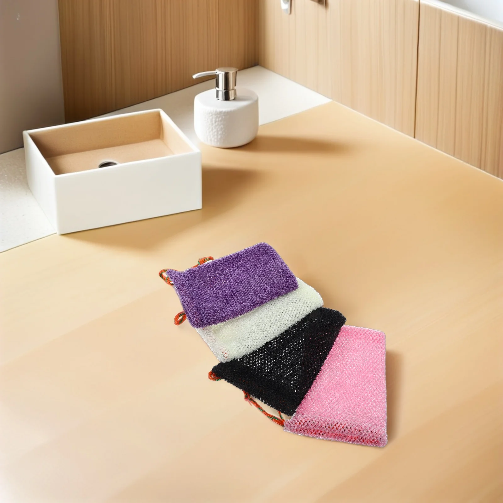 4 قطعة أكياس شبكية فقاعة الصابون التقشير الصابون التوقف الحقيبة مع الرباط للحمام دش الجسم تنظيف الوجه سريعة الجافة دائم #2