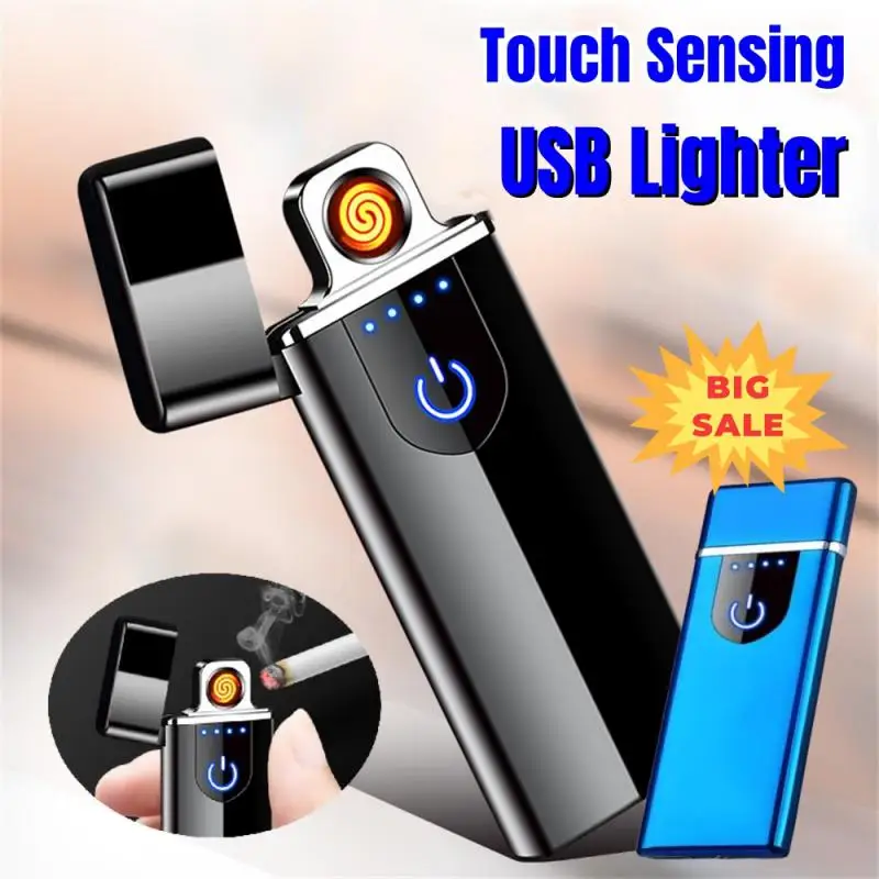 Metal Electric USB Lighter Windproof Arc Cigarette Lighter Rechargeable Smoking Accessories Touch Lighters Does Not Contain Gas