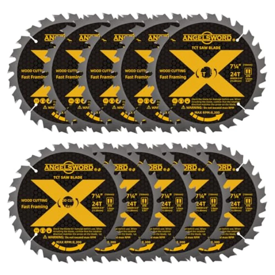 

7-1/4 Inch Circular Saw Blade for Framing Fast Wood Cutting 24T 10 Pack