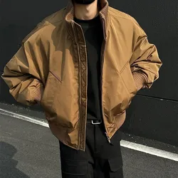 American flight jacket men's autumn 2025 baseball Jacket Men Stand Collar Thick Bomber Jacket Mens Casual Zip Up Short Jacket