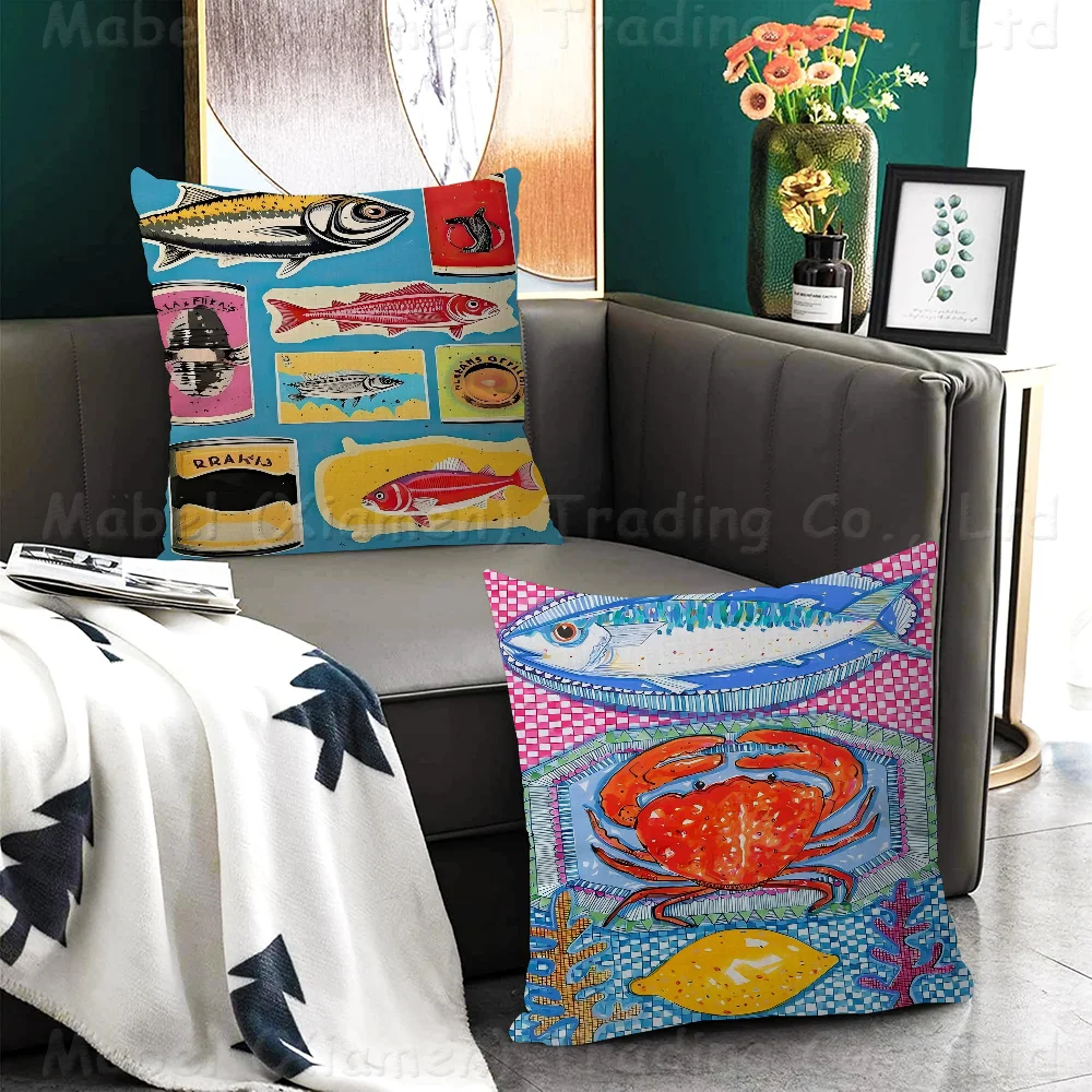 Colorful Sardine Lobster Fish Ocean 45*45cm Cushion Cover Pillow Cover Decor Pillowcase Home Pillowcase For Couch Pillow