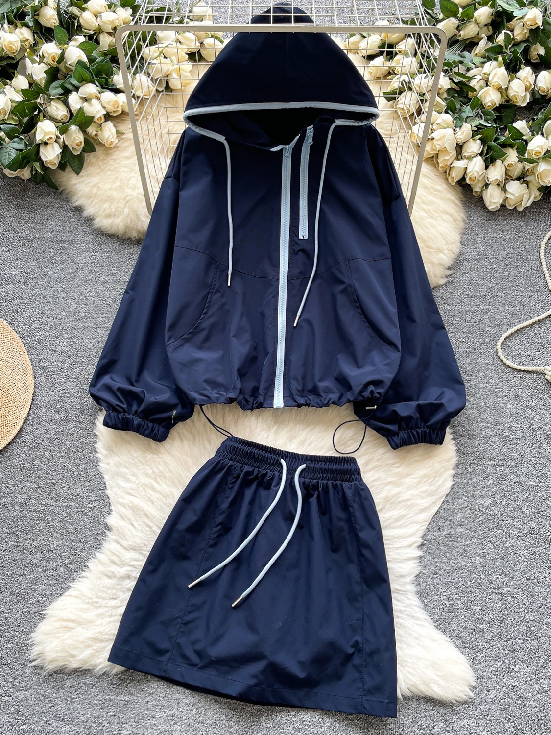 

Laid-ba Sle Повседневная свободная цветная блузка с капюшоном на молнии Long Sve Защита от солнца Jaet Рабочая одежда с высокой талией Sk...