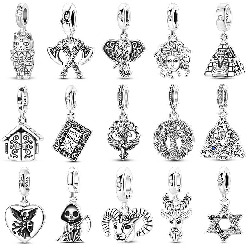 Classic 925 Sterling Silver Pharaoh's Pyramid Viking War Axe Rune Tree of Life Charms Bead Fit Original Bracelet DIY Jewelry