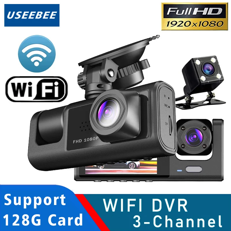 

3 Camera WIFI Dash Cam Cabin Car Dvr 1080P Interior Vehicle Three Way Channel Dvrs Recorder Video Registrator Dashcam Camcorder