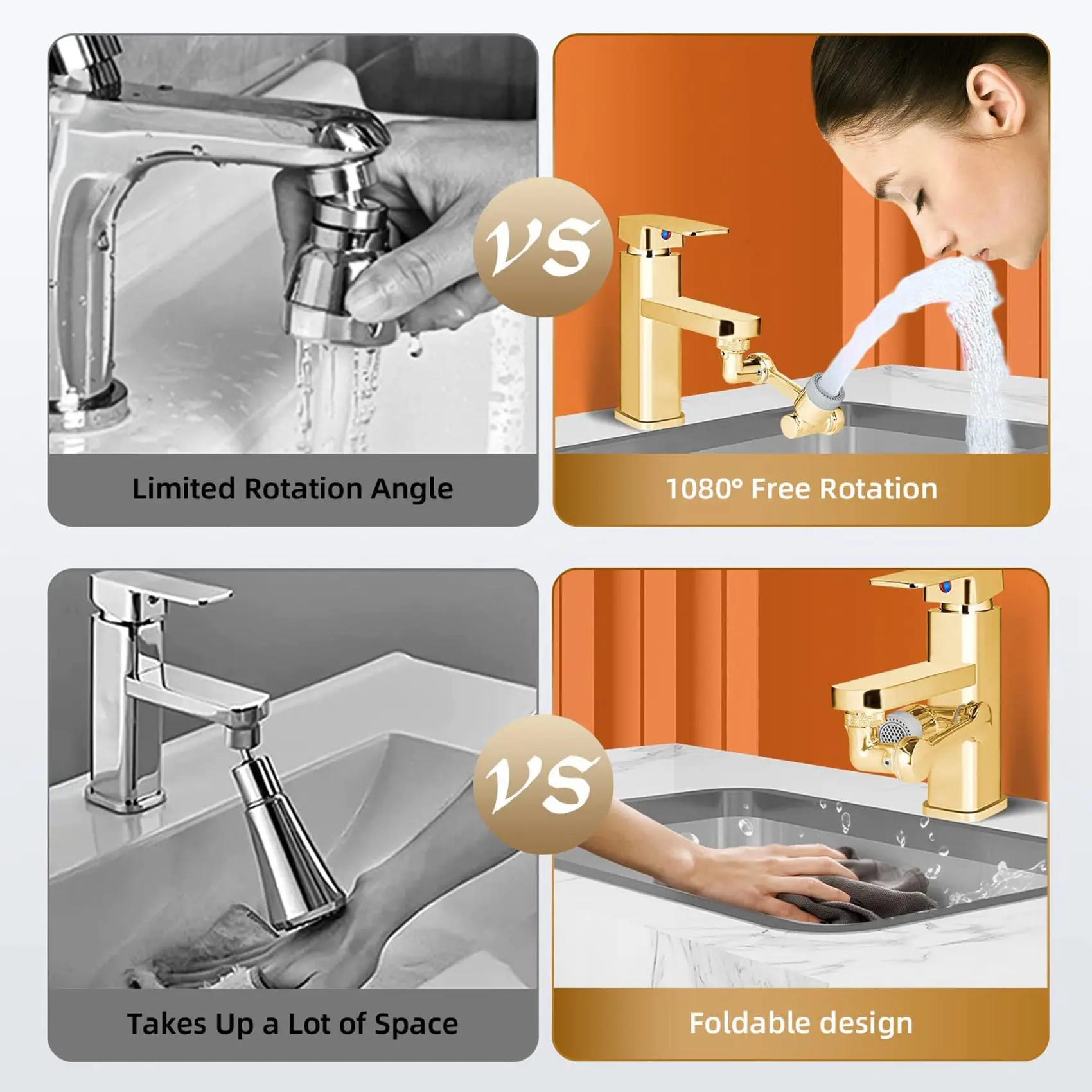 ABBY-1 PCS 1080° Universal Rotation Faucet Sprayer Head Dual Effluent Washbasin Kitchen Robot Arm Extension Faucets