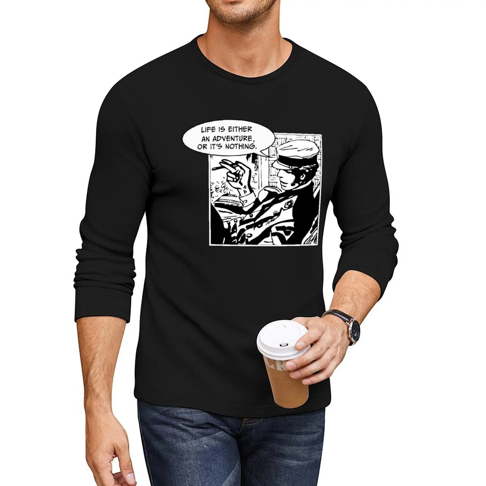 Corto Maltese Comic Hero Wanderlust Adventurer Sailor Quote Long T-Shirt oversized t shirts mens clothing