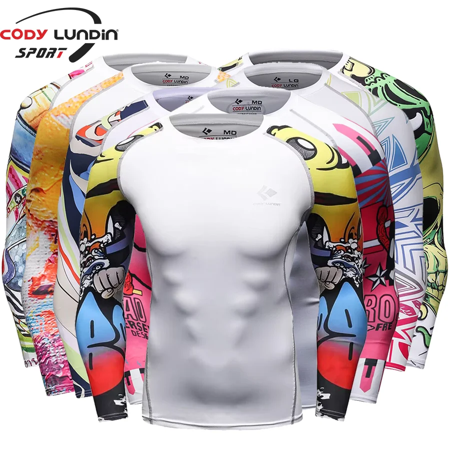 Cody Lundin Quikly Dye Mesh Men\'s Digital Printed Compression Rash Guard Gym Long Sleeve Jiu Jitsu Shirt Sportswear Swimming Top