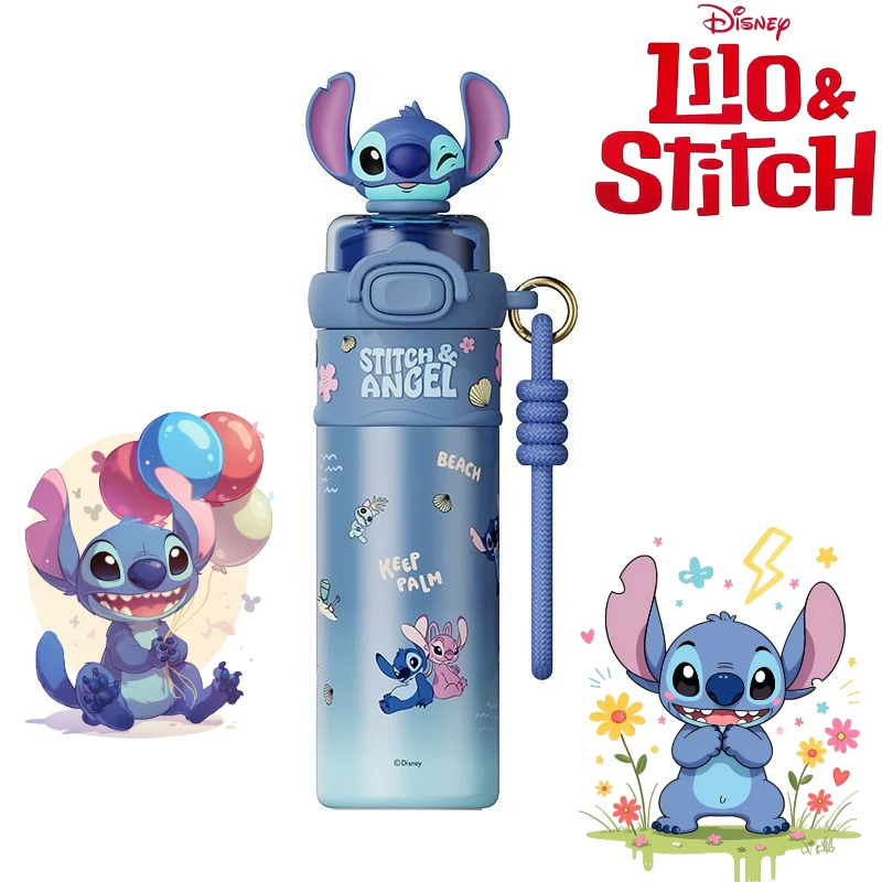 

Disney Stitch Cartoon Cute Children's Warm Cup Creative Kawaii Male and Female Straw Cup Portable Coffee Cup Gift Wholesale