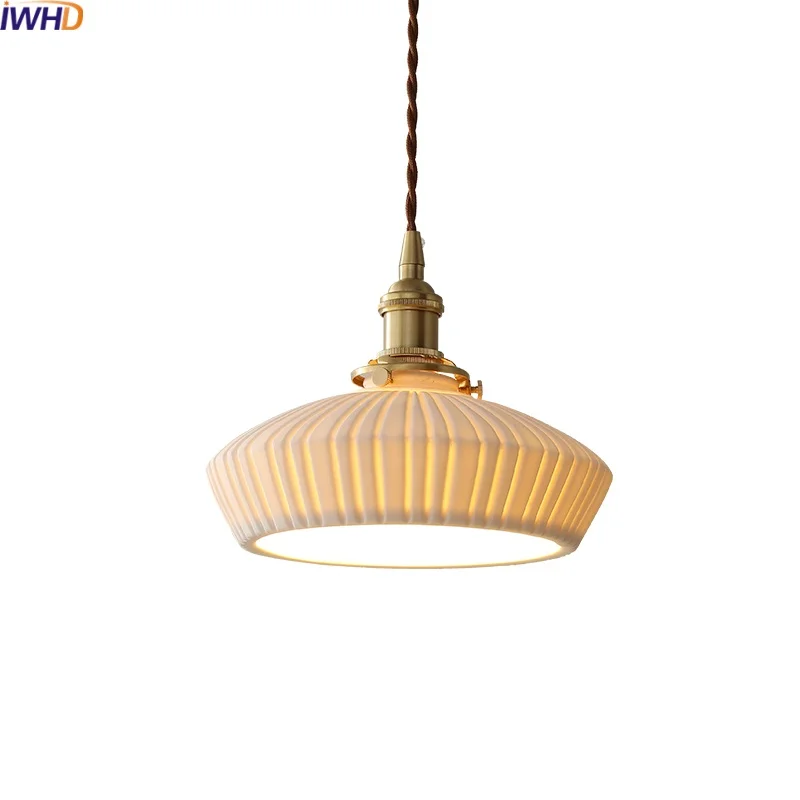 

IWHD Ceramic Copper LED Pendant Lamps For Balcony Bedroom Living Room Home Decor Modern Hanging Light Fixtures Lamparas