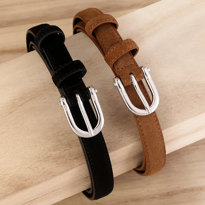 

2cm Bovine anti-suede Leather Belt For women sliver buckle belt for Dress Skirt