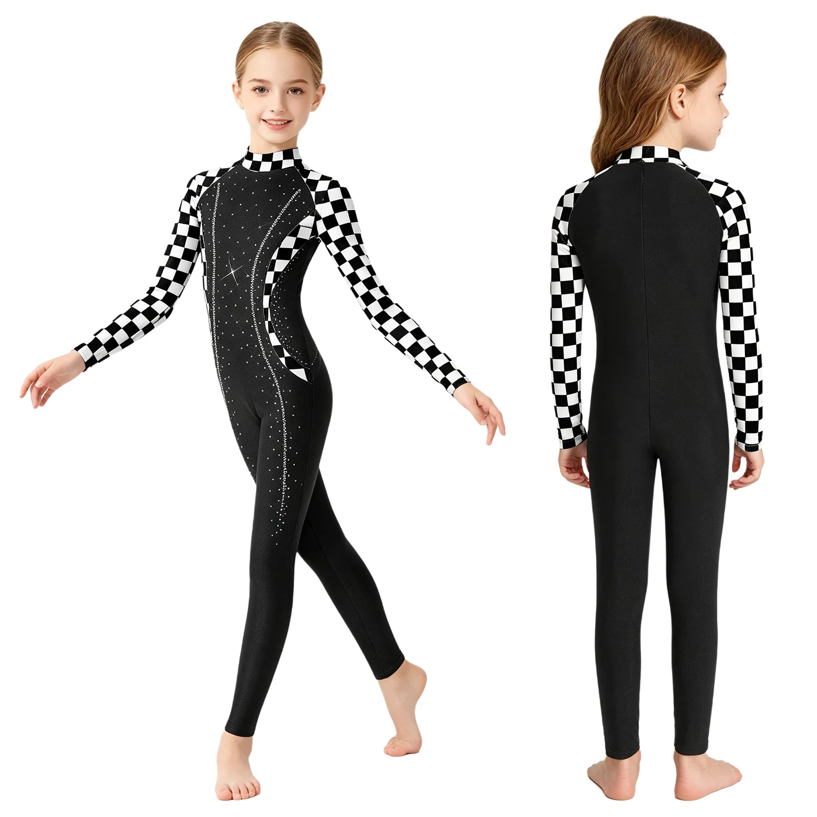 Girls Kids Ballet Tights Unitard Costume Shiny Rhinestone Acrobatics Rhythmic Gymnastic Leotards Figure Skating Jumpsuit Clothes