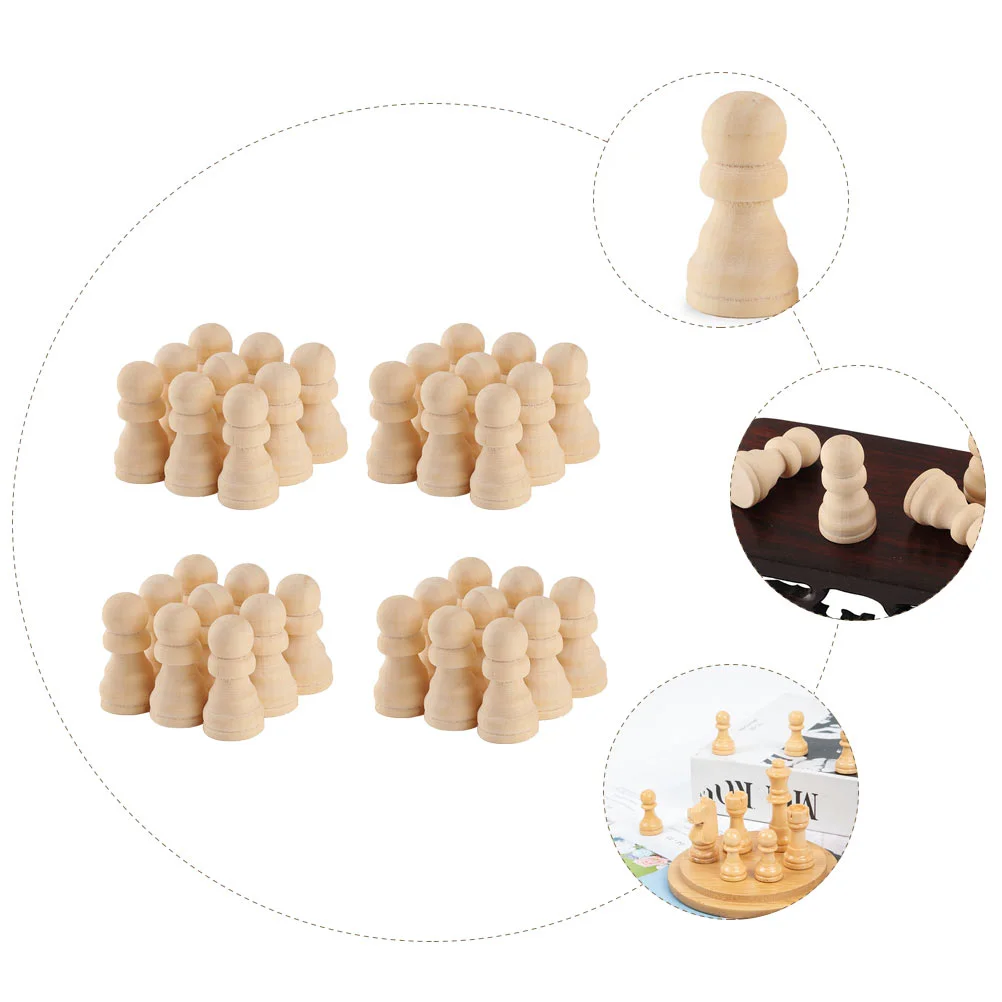 50 Pcs Wooden Chess Pieces Game Accessories Painting Crafts Board Peg Dolls Child