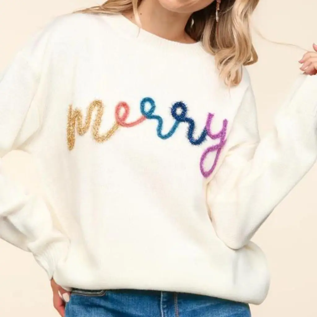 Women's Christmas Loose Fit Knitwear Sweater Long Sleeve Crew Neck Aesthetic Glitter Letters Pullover Tops Streetwear