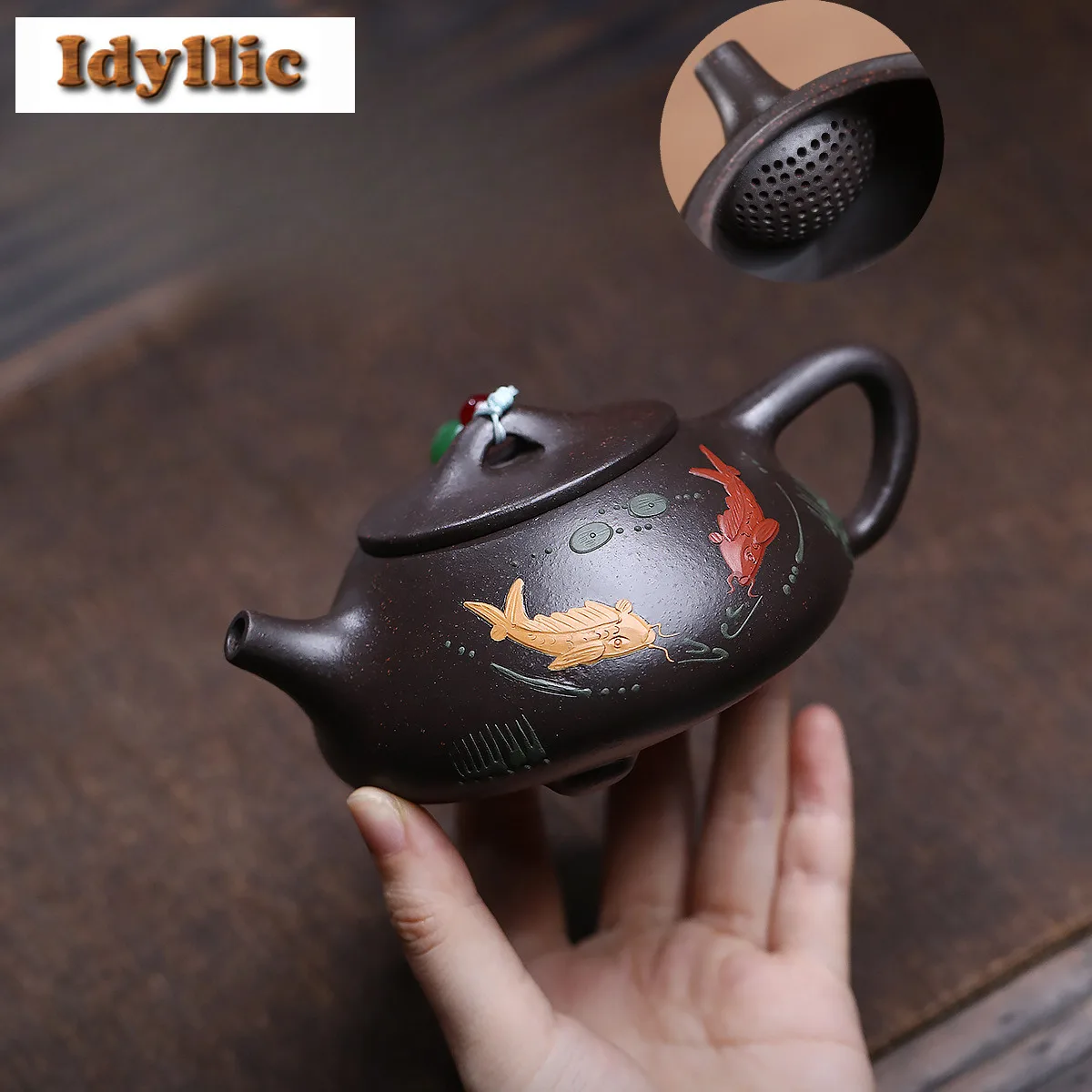 

230 мл Классический Исин Фиолетовый Глиняный Чайник Ручной Работы Камень Обидва Рыбы Совок Горшок Сырой Руды Черное Золото Грязь Чайник Китайский Чайный Набор Цзыша