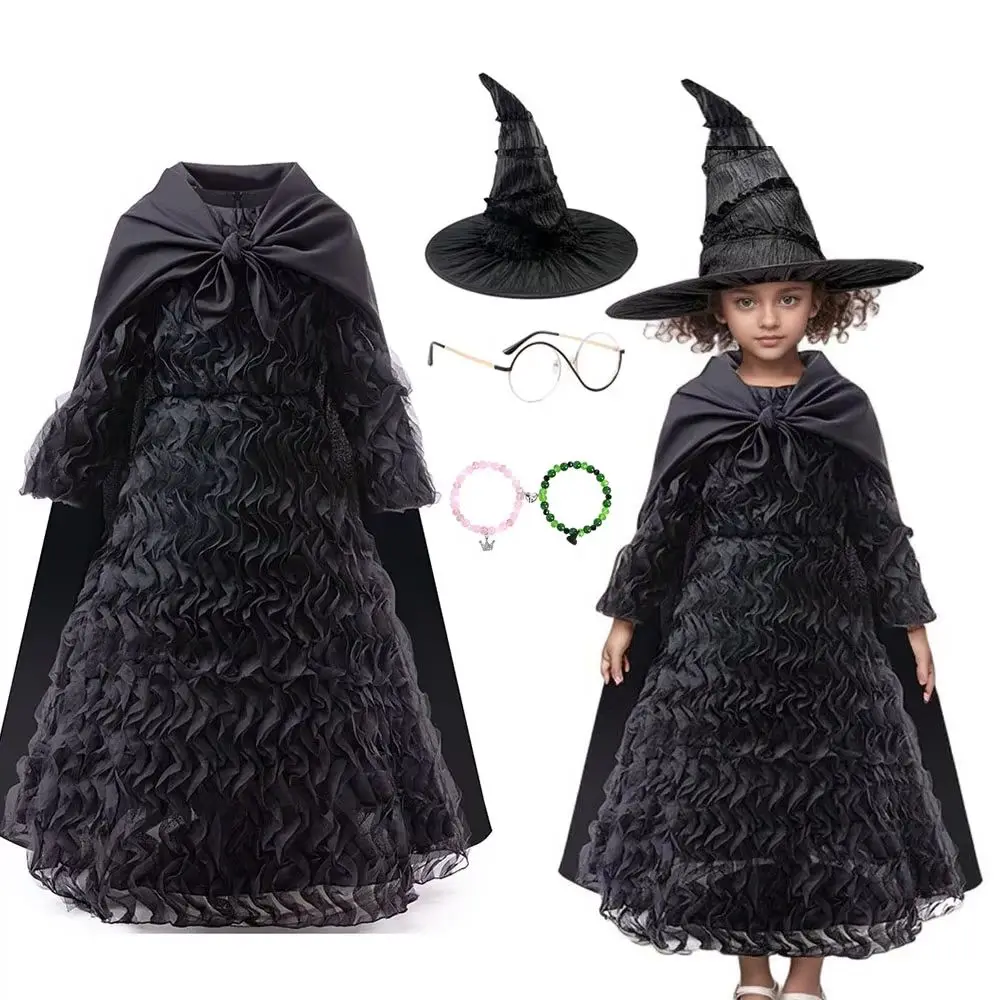 

Elphaba Cosplay Costume Dress for Girls Halloween Witch Elegant Dress Sets Evil Queen Darkness Halloween Gothic revival performa