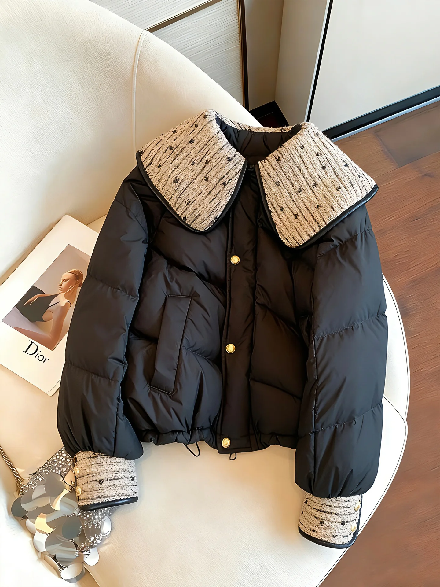 

Retro Knitted Cotton Jaet Collared Warm Outerwear for Men And Women Faionable Design Slimming Versatile Autumn Winter Coat