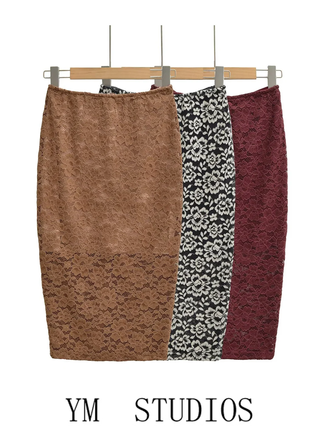 Elegant Vintage High Waist Lace Wrap Bodycon Midi Skirt Women's Fashion Anti-static Fitted Slimming Back Split Half-length Skirt