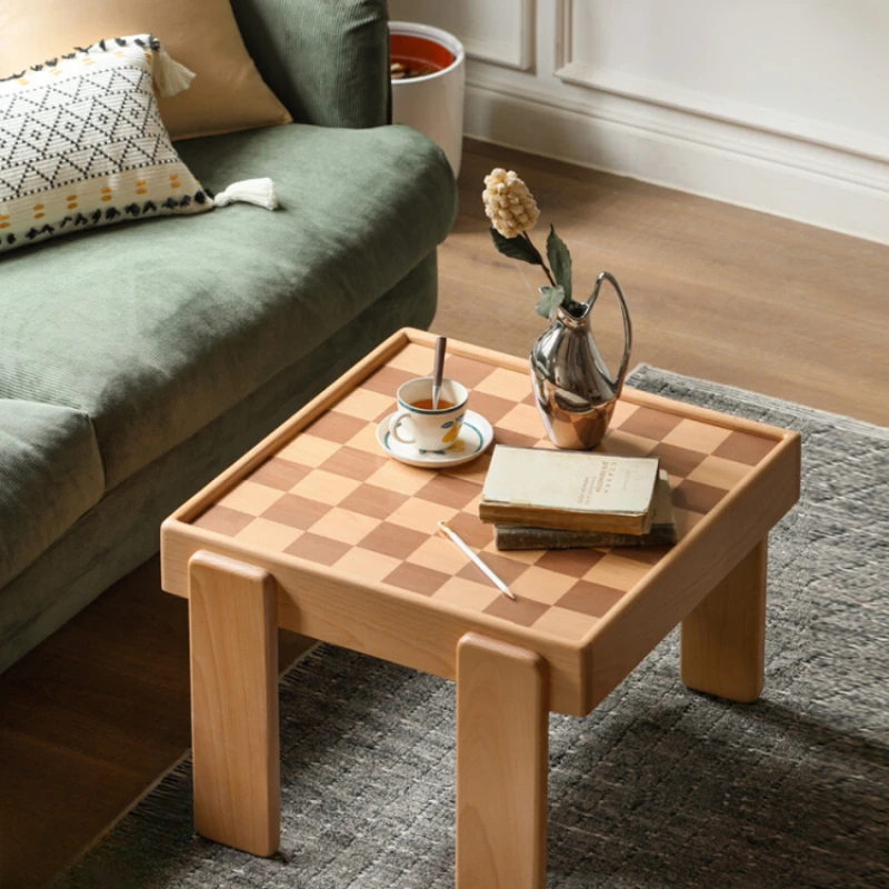 Simple Solid Wood Living Room Checkerboard Sofa Side Table Checkerboard Table Balcony Coffee Square Table Home Furniture Gift