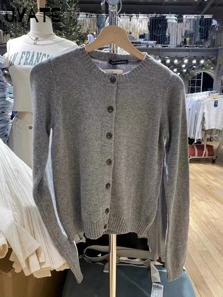 

Простые серые тонкие вязаные кардиганы, свитера, женские осенние новые хлопковые однобортные пальто с круглым вырезом, топы, винтажные шикарные базовые джемперы Y2K