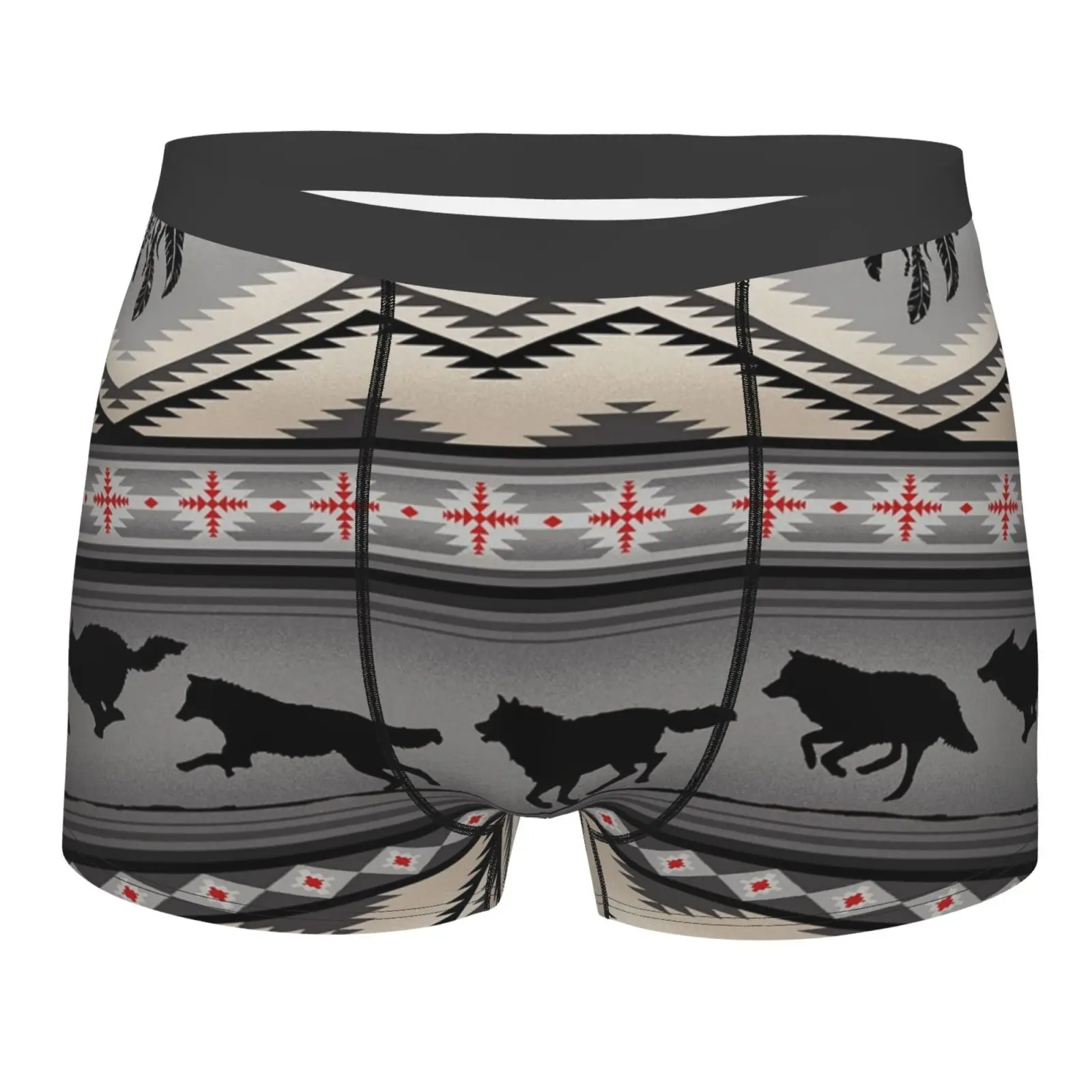 Grey Aztec Wolf Pattern Print Men Underwear Boxers Breathable Mens Boxershorts Men's Panties Underpants Man Boxers Briefs Trunks