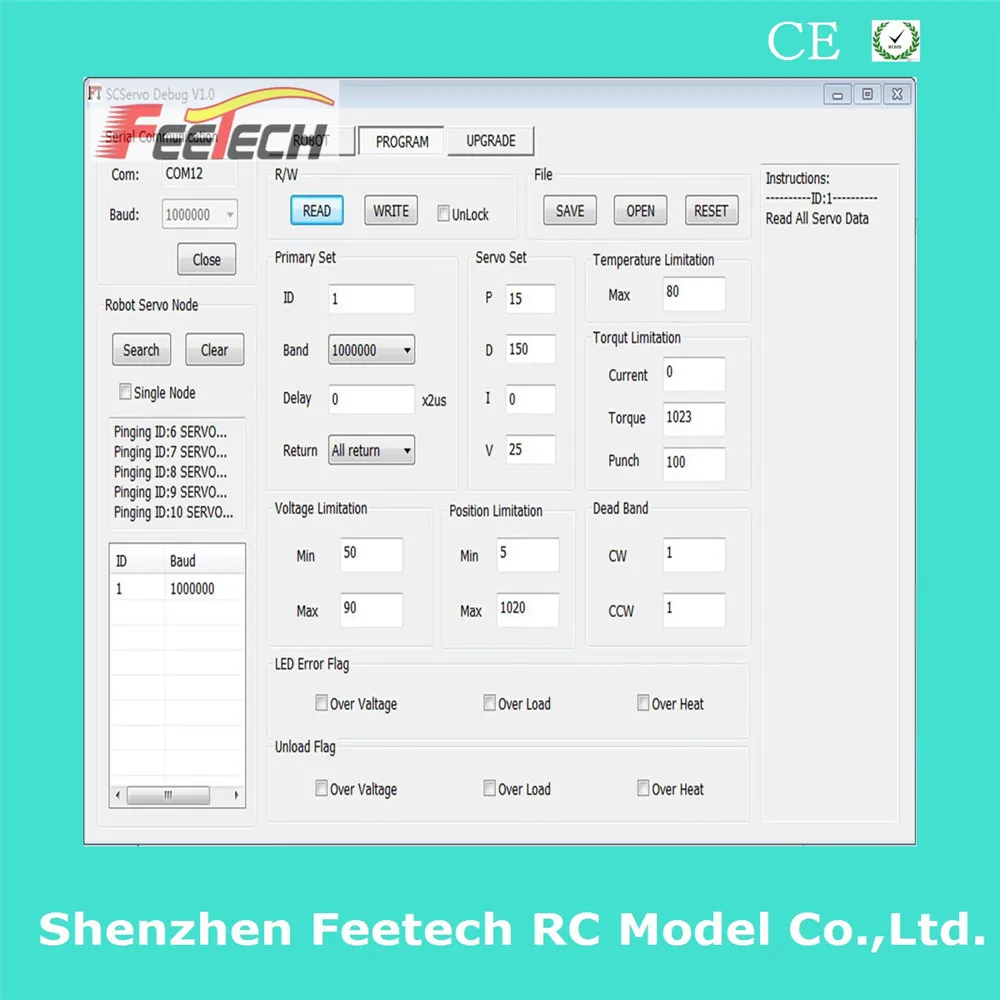 Feetech SCS15 15kg.cm Servo Arduin com corrente de margaridas