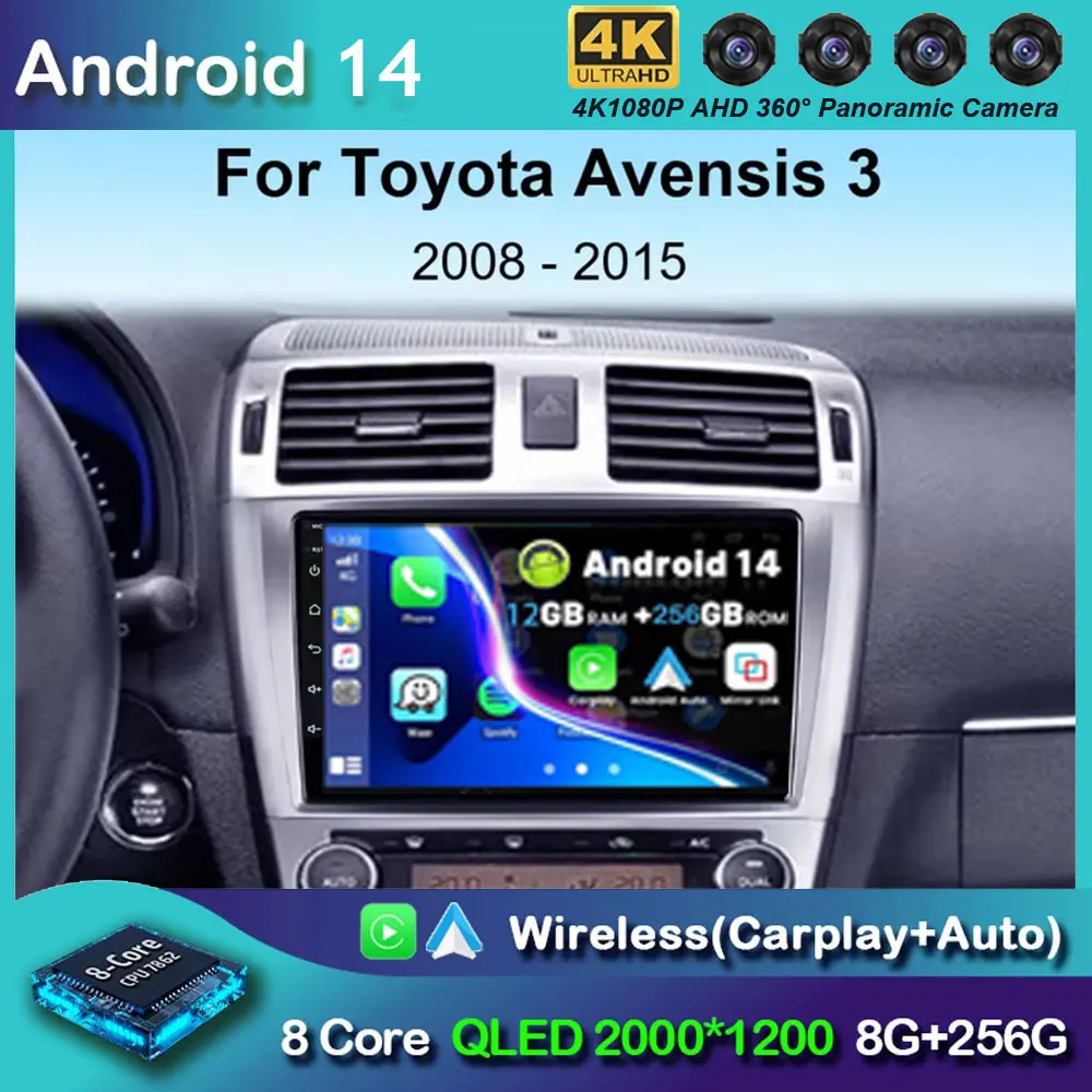 

Android 14 Carplay Auto Car Radio For Toyota Avensis T27 2009 - 2015 Navigation GPS Multimedia Player video Stereo WiFi+4G BT