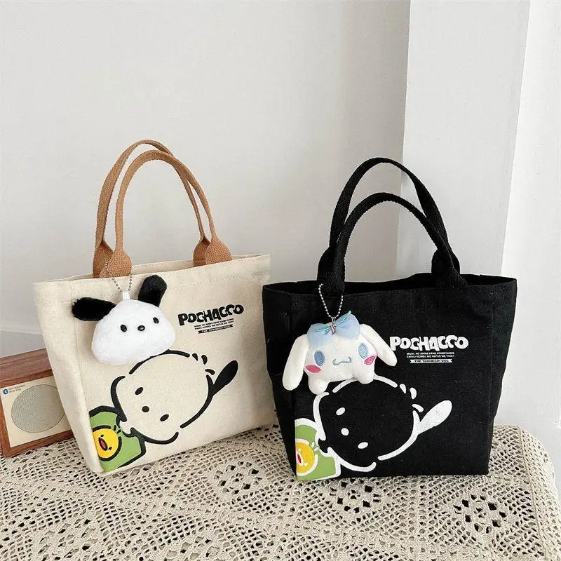 Kawaii Sanrio Pochacco Cartoon Bento Bag Canvas Tote Bag 2023 New Fashion Out Bag Cute Mummy Tote Bag Gift