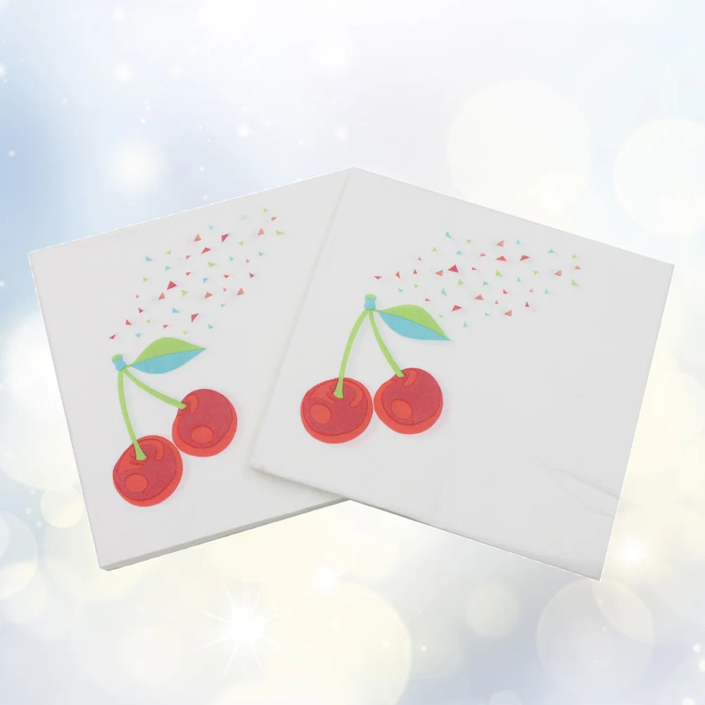 20 Sheets Cherry Printing Napkin Fruit Napkin Colorful Tissue Paper Towel for Party Gathering Festival Home