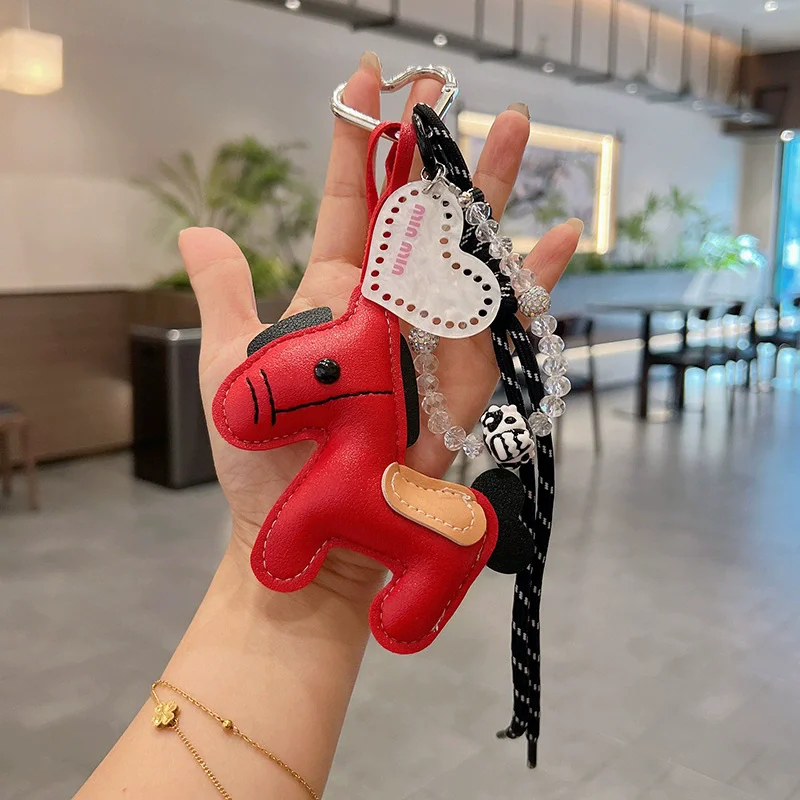 Leather Pony Keychain Backpack Charm Personalized Car Bag Pendant Miu Purse Femme Handbag Strap Decoration Gift