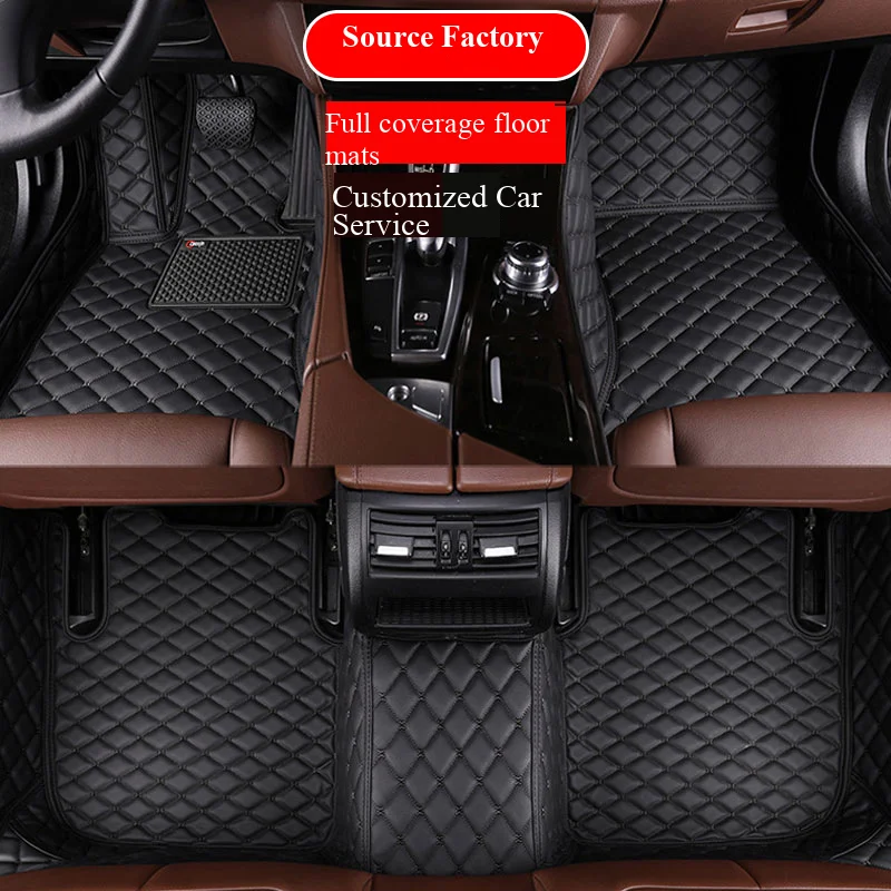 Full Surround Car Floor Mats Double Layer PU Leather Diamond Quilted Auto Mats Non-Slip All-Weather Universal Chenille Stripe