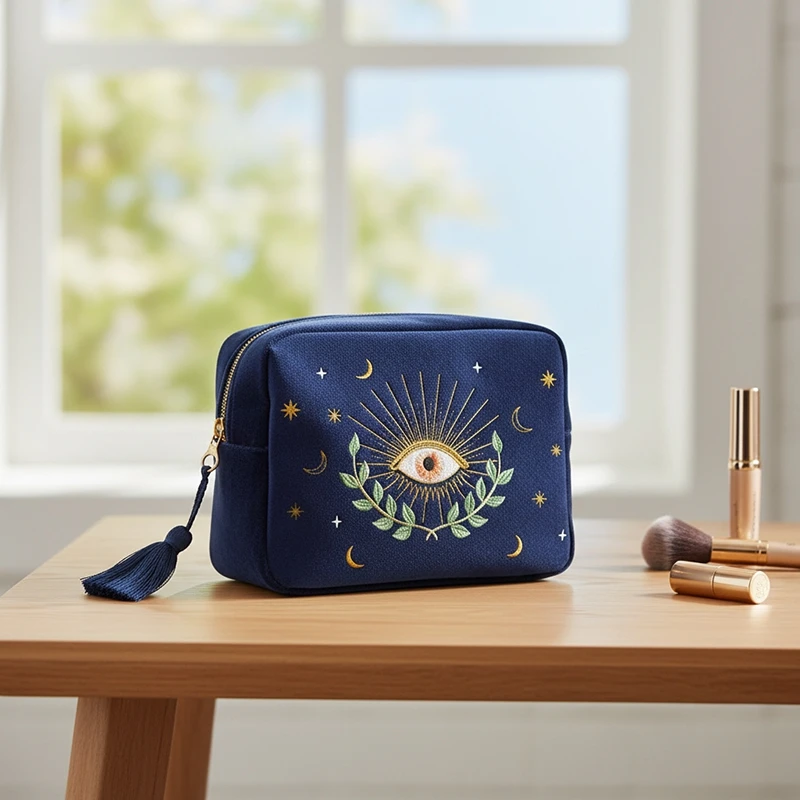 حقيبة مكياج محمولة مطبوعة برسوم كرتونية مخملية، منظم تخزين مستحضرات التجميل بسحاب، حقيبة غسيل للسفر، حقيبة مستحضرات التجميل