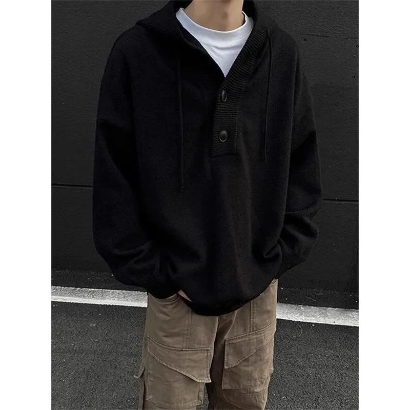 Suéter con capucha para adolescentes para hombres en invierno, suéter de punto grueso y cálido Retro americano perezoso de gama alta, moderno y atractivo