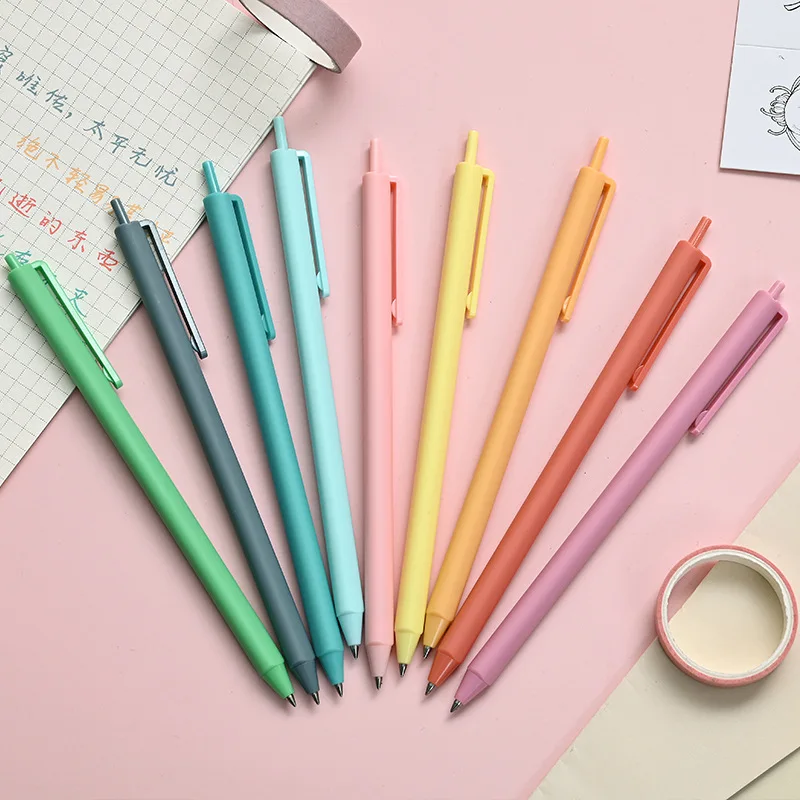 9pcs Korean Kawaii Candy Color Hand Account Pen Student Simple Neutral Pen Set To Take Notes Color Pen Morandi Press