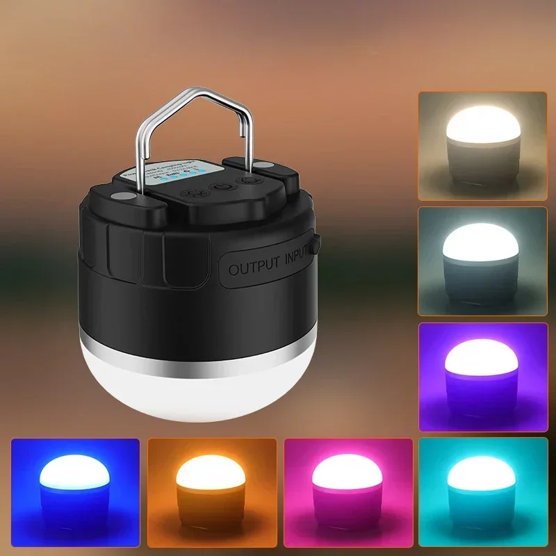 

4000mAh LED Camping Lantern Rechargeable RGB Waterproof Tent Light, Mini Portable Emergency Light with Hanging Hook for Camping