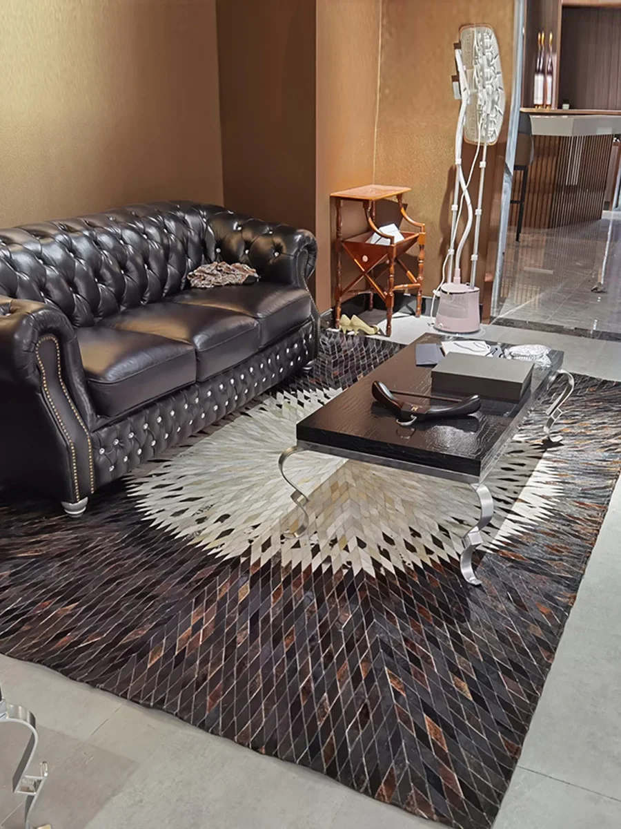 

Luxury Cowhide Carpets for Living Room Vintage Real Cow Leather Bedroom Decor Carpet Thick Children Bedside Floor Mat Customize