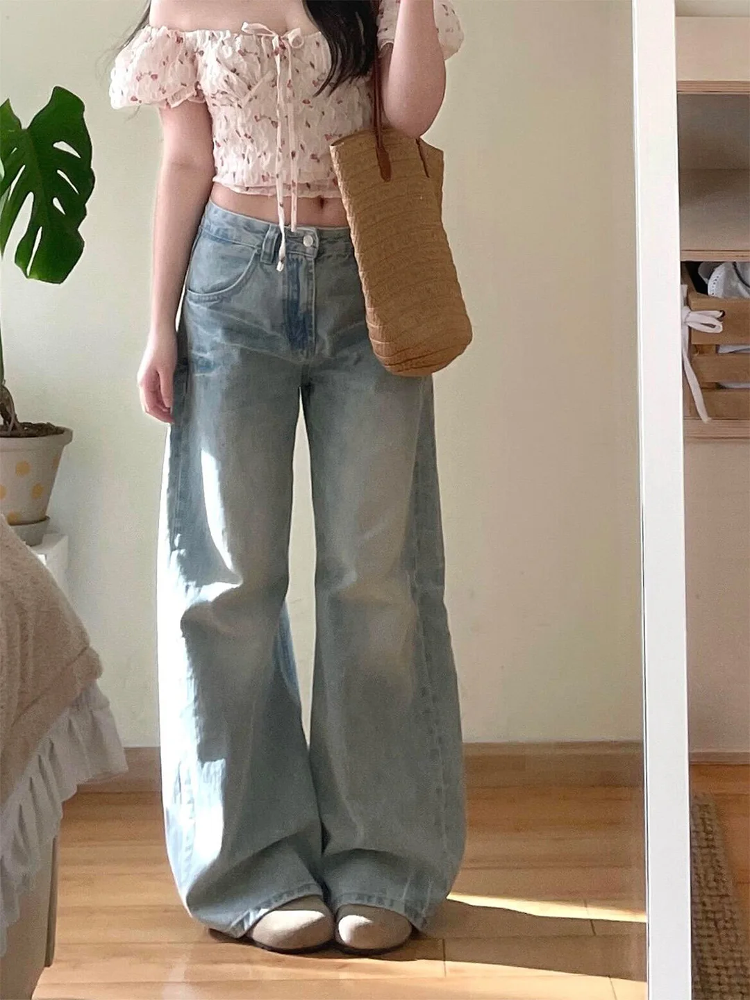 

Summer 2026 American Style Skinny Wide Leg Jeans Women's Lazy Style Loose Floor-Length Denim Pants Anti-Wrinkle Maintains Shape