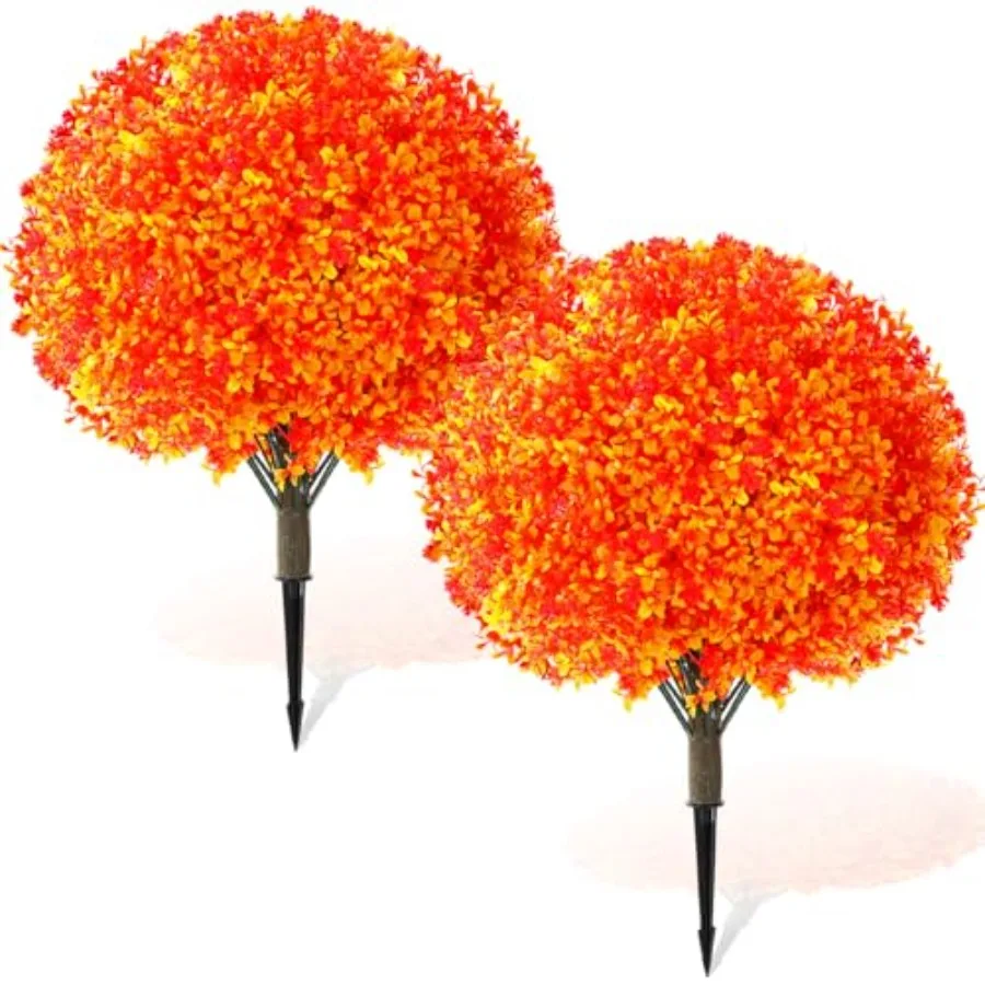 

Set of 2 Artificial Boxwood Topiary Ball Tree 27 Outdoor Boxwood Balls with Flower Faux Bush UV Resistance Fake Shrub Plant wit