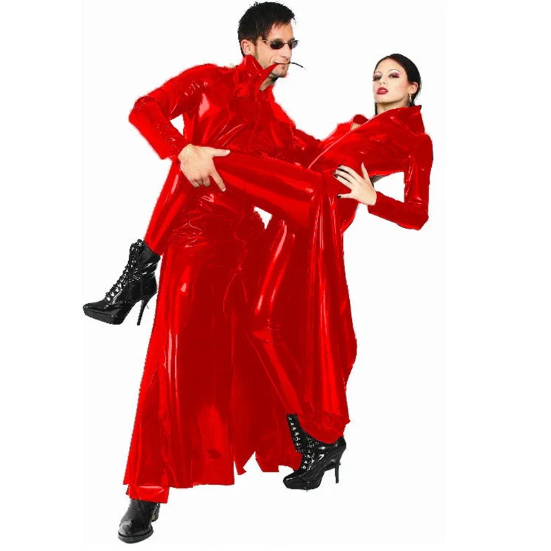 Red Black Latex Catsuit PVC Leather Catsuit The Matrix Costume Gay Latex Costume Stretchable Spandex Patent Leather Long Coat