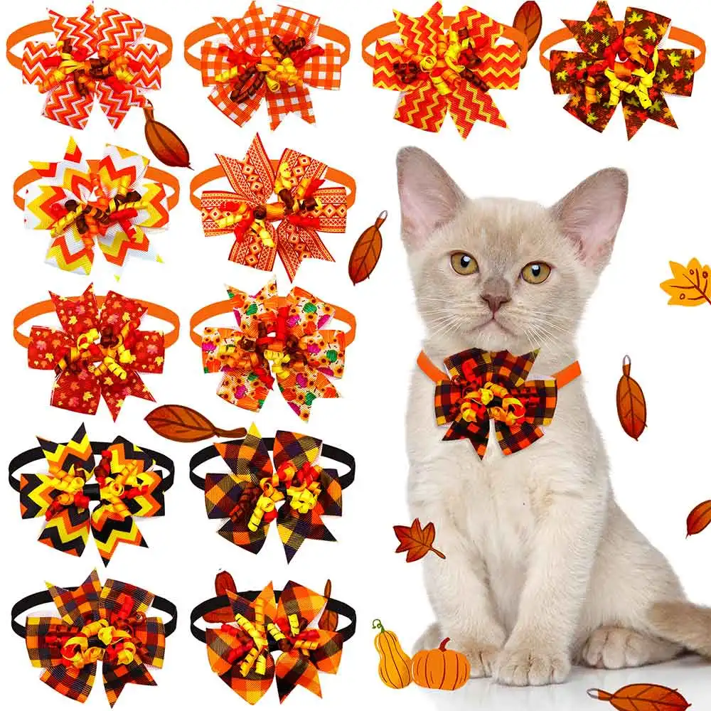 

20/40PCS Fashion Fall Thanksgiving Pet Dog Bow Tie Maple Leaf Orange Bowties Collar Grooming Autumn Leaf Pattern Pet Suppplies