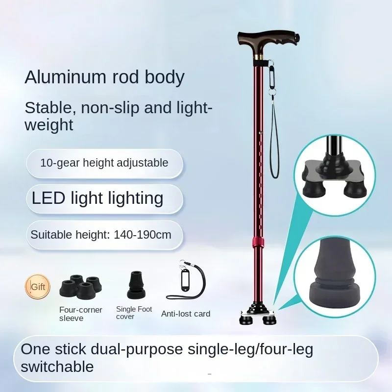 

Four-Legged Crutches with Strong Light, Home Multi-Functional Adjustable Portable Crutch for Stability and Anti-Slip Support