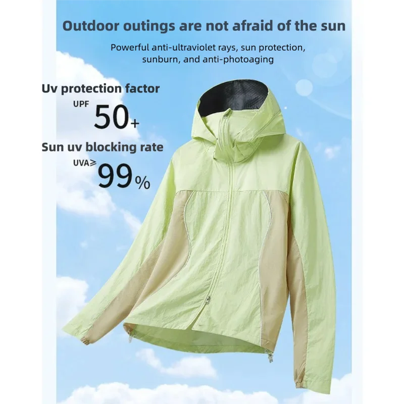 2026Summer Women UPF50+ Sun Protection Hooded Jacket Loose Thin Breathable Windproof Mountain Outdoor Skin Coat Hiking Outerwear