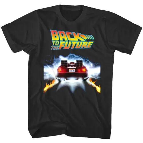 Back to The Future Flaming DeLorean Men's T Shirt Tail Lights Movie Merch Vintag