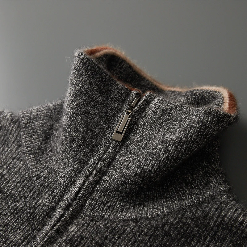 سميكة 100% الماعز سترة الكشمير المعنقة الخريف الشتاء جديد بدوره إلى أسفل طوق الرجال سترة مشغولة من الصوف عادية كم طويل قطاع معطف سترة