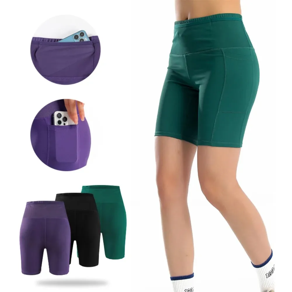 

(S-XL)Women High Waist Wrap Around Mesh Pouch Seamless Yoga Shorts Tummy Control Gym Running Cycling Bottoms with Side Pockets