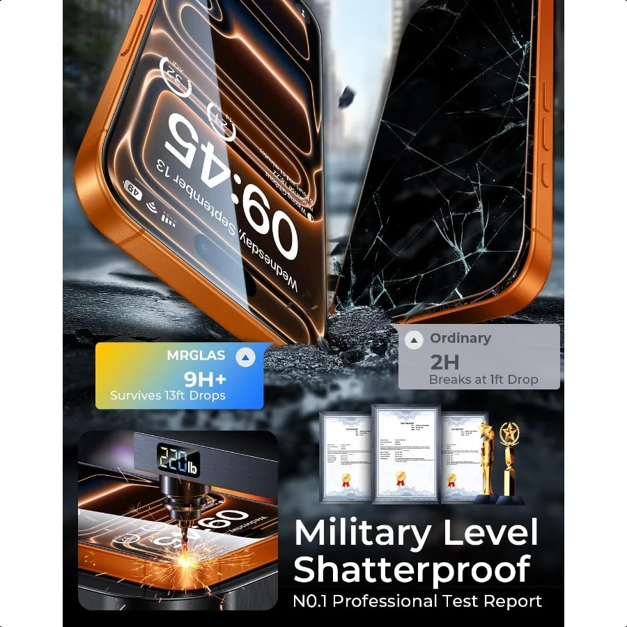 UNBREAK TOP 9H + verre 2 + 2 paquets pour iPhone 17 Pro Max protecteur d'écran avec protecteur d'objectif d'appareil photo [Zero Bubble] 10X militaire Pr