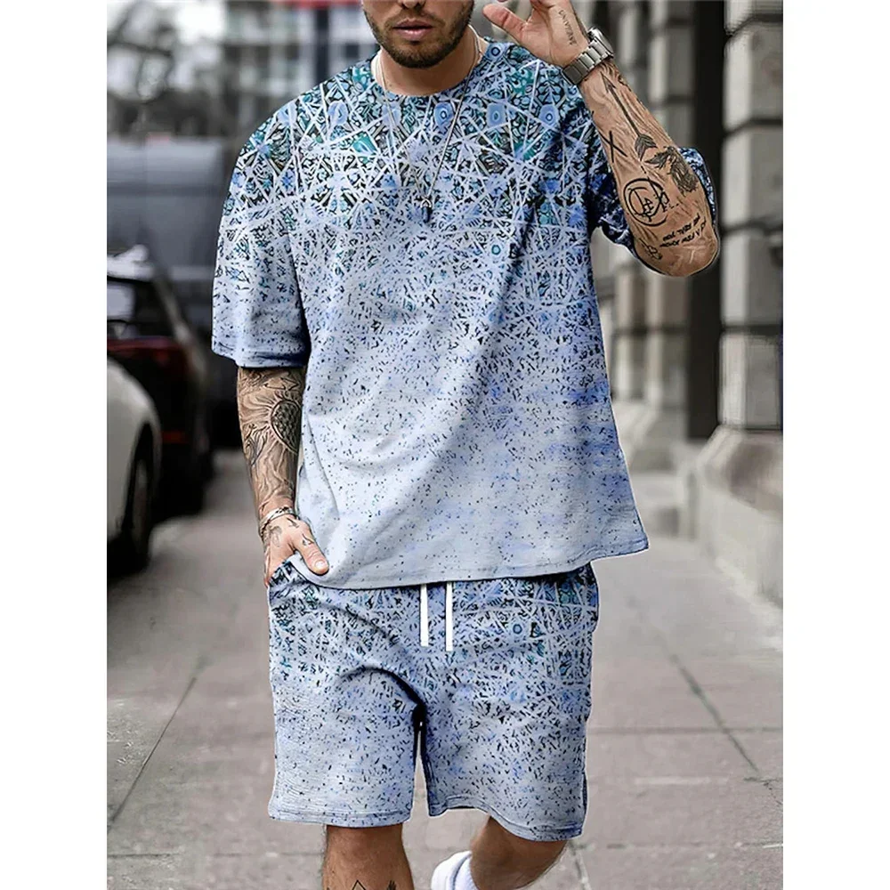 Heren Zomer Set Mode Retro Print Heren Korte Mouwen Ronde Hals Top Met Korte Mouwen En Shorts Dagelijks Street Wear Voor Heren